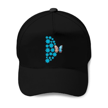 Discover Butterfly and blue flowers Baseball Caps