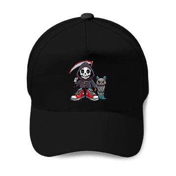 Discover A colorful cartoon death skeleton Baseball Caps