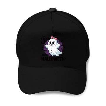Discover Spooky Cute: Ghost with Bow Baseball Caps