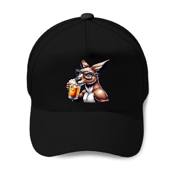 Discover Kangaroo with Glasses Drinking Beer Baseball Caps