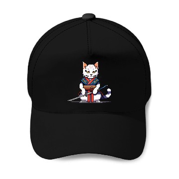 Discover Pixel Samurai Cat Warrior Baseball Caps