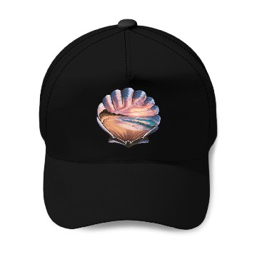 Discover Seashell Beach Scene Serene Ocean Landscape Baseball Caps