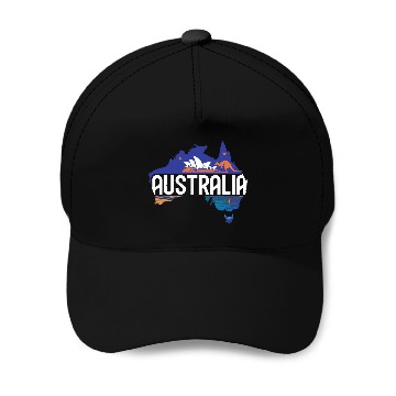 Discover Australia Kangaroo & Sydney Opera House Map Baseball Caps