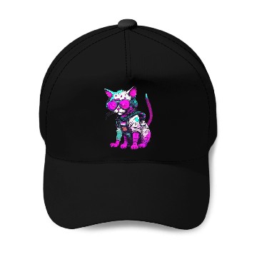 Discover Punk Space Cat with Neon Goggles Baseball Caps