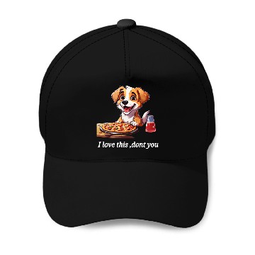 Discover doggy with pizza Baseball Caps