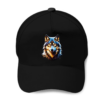 Discover Isolated Lone Wolf Head Ink Design Baseball Caps