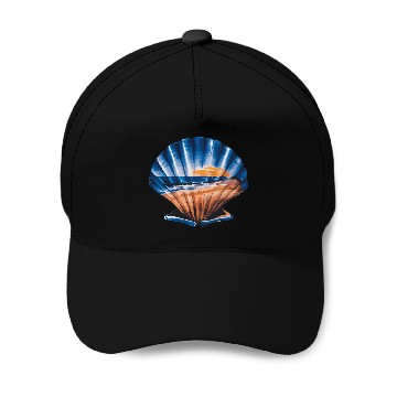 Discover Seashell Beach Scene Serene Ocean Landscape Baseball Caps
