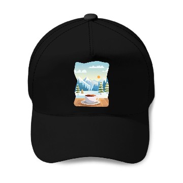 Discover Coffee Cup and Winter Mountain View Baseball Caps