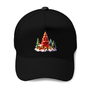 Discover Geometric Christmas Tree Scene Baseball Caps