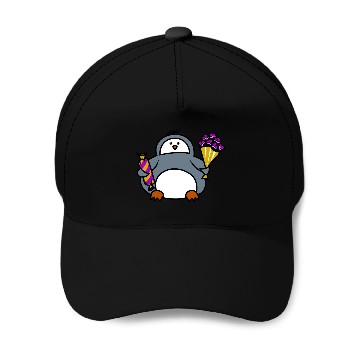 Discover penguin with flowers and sweets Baseball Caps