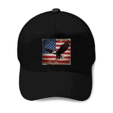 Discover Stylized Eagle with USA Flag Background Baseball Caps