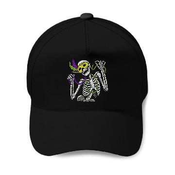 Discover Mardi Gras Skeleton with Beads and Mask Baseball Caps