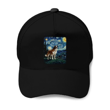 Discover Saint Bernard Howling At Moon Starry Night Van Gog Baseball Caps