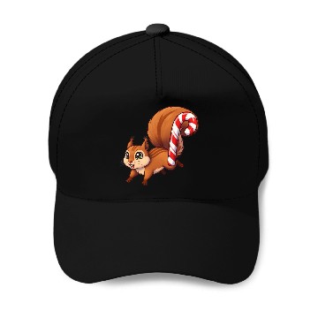 Discover A squirrel with a candy cane tail. Baseball Caps