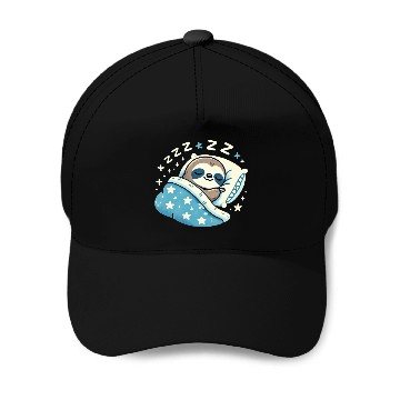 Discover Sloth Sleeping In Bed At Night Time Baseball Caps