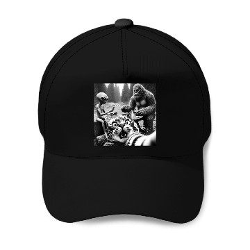 Discover Sasquatch Bigfoot Alien Surprised Scared Cat Selfi Baseball Caps