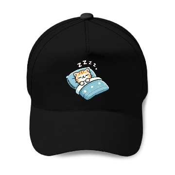 Discover Cat Sleeping In Bed At Night Time Baseball Caps