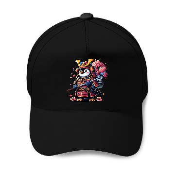 Discover Penguin Samurai with Cherry Blossoms Baseball Caps