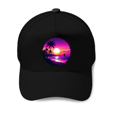 Discover Tropical Retro Sunset Sailing Vacation Baseball Caps