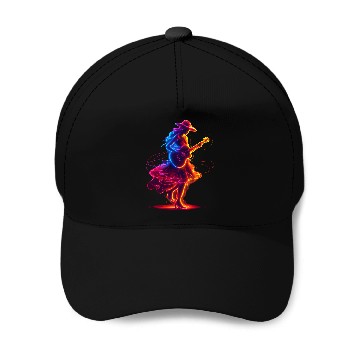 Discover Guitar Player Girl Synthwave Baseball Caps