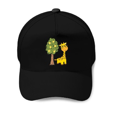 Discover Funny giraffe and tree drawing Baseball Caps