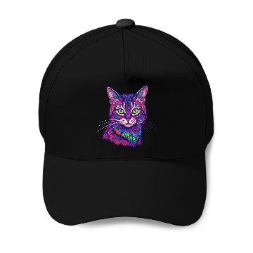 Discover psychedelic cat illustration Baseball Caps