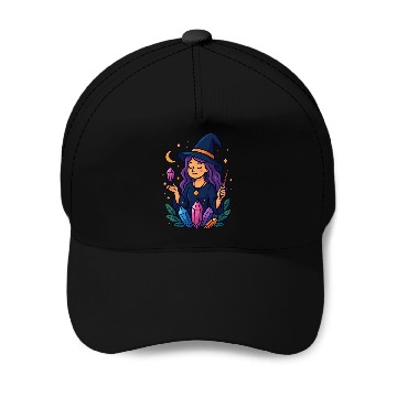Discover Mystical Crystal Witch Illustration Baseball Caps