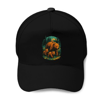 Discover Mama Bear and Cubs Forest Baseball Caps – Bold Wildlife