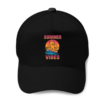 Discover Summer Vibes Cat Surfing Sunset Baseball Caps