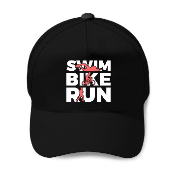 Discover Swim Bike Run Repeat Baseball Caps