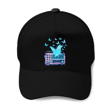 Discover Radio Silence – Vintage Risograph Butterfly Waves Baseball Caps