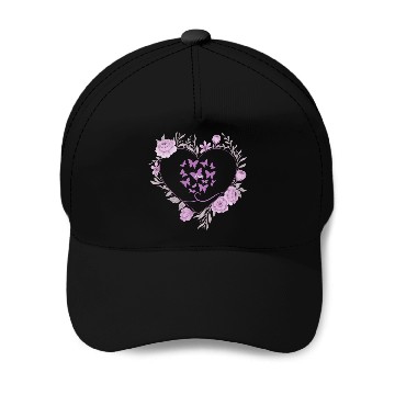 Discover heart with roes frams and butterflies Baseball Caps