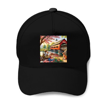 Discover Rustic Countryside Painting Scene Baseball Caps