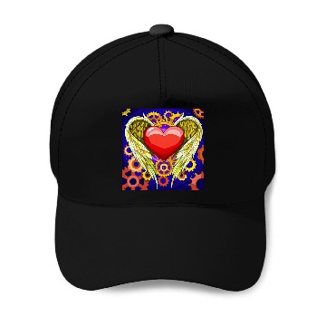 Discover Mechanical Heart with Angel Wings Baseball Caps
