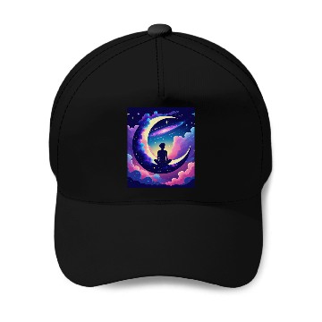 Discover Cosmic Dreamer Moon and Galaxy Scene Baseball Caps