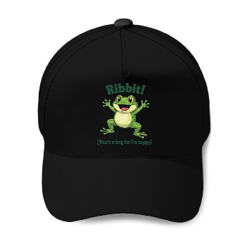 Discover Happy Frog with Ribbit Text Baseball Caps