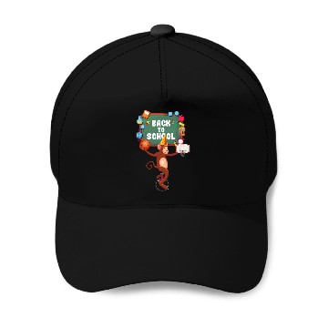 Discover Funny Back to School Monkey Sign Baseball Caps Design