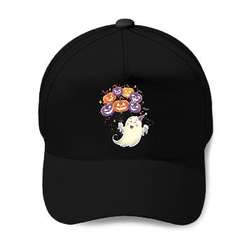 Discover Halloween Ghost with Jack-o'-Lantern Balloons Baseball Caps