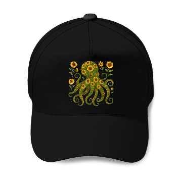 Discover Sunflower Octopus Art Print Baseball Caps