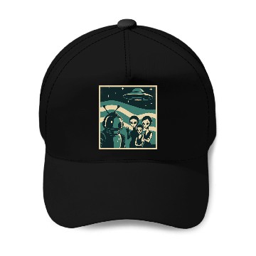 Discover Retro Sci-Fi Alien Encounter Design Baseball Caps