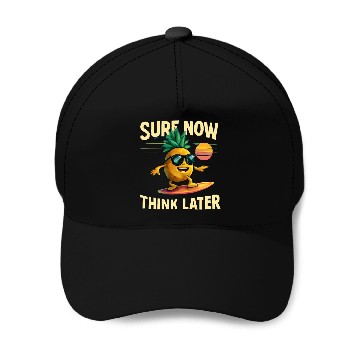 Discover Retro Pineapple Surfing Rainbow Wave Baseball Caps