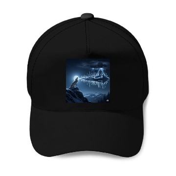 Discover Mystic Mountain Wolf Sound Wave Baseball Caps