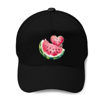 Discover Watermelon Heart Fruit Illustration Baseball Caps