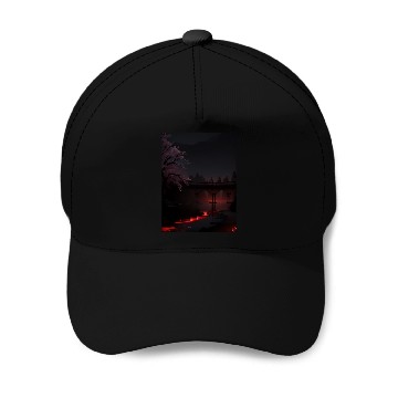 Discover Nighttime Bridge and Cherry Blossom Scene Baseball Caps