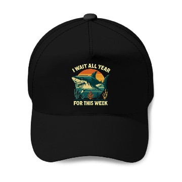 Discover Shark Retro Sunset Bold Ocean Predator  Baseball Caps