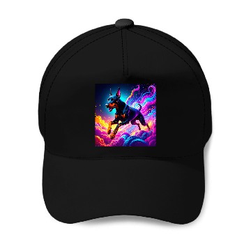 Discover Neon Doberman Illustration Baseball Caps