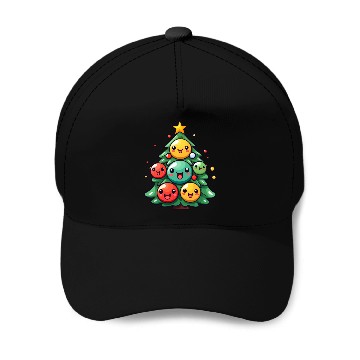 Discover Kawaii Christmas Tree with Chibi Ornaments Baseball Caps