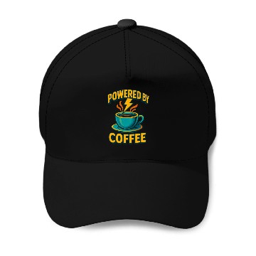 Discover Powered by Coffee Illustration Baseball Caps