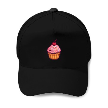 Discover Pixel Art Cupcake with Cherry Baseball Caps