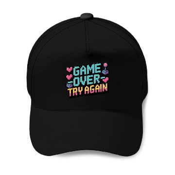 Discover Game Over Try Again Quote Baseball Caps